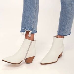 Lulu’s Spirit Ivory Snake Pointed Toe Ankle Booties